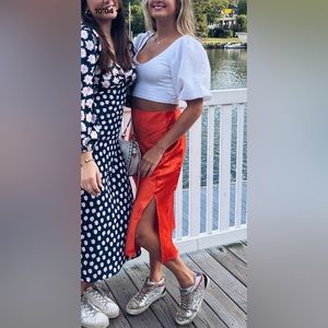Satin midi skirt
